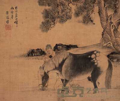 张穆 1658年作 松溪侍马图 横幅 29.5×34cm